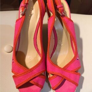 Tommy Hilfiger Hot Pink with Orange Trim Peep-Toe Slingback Heels